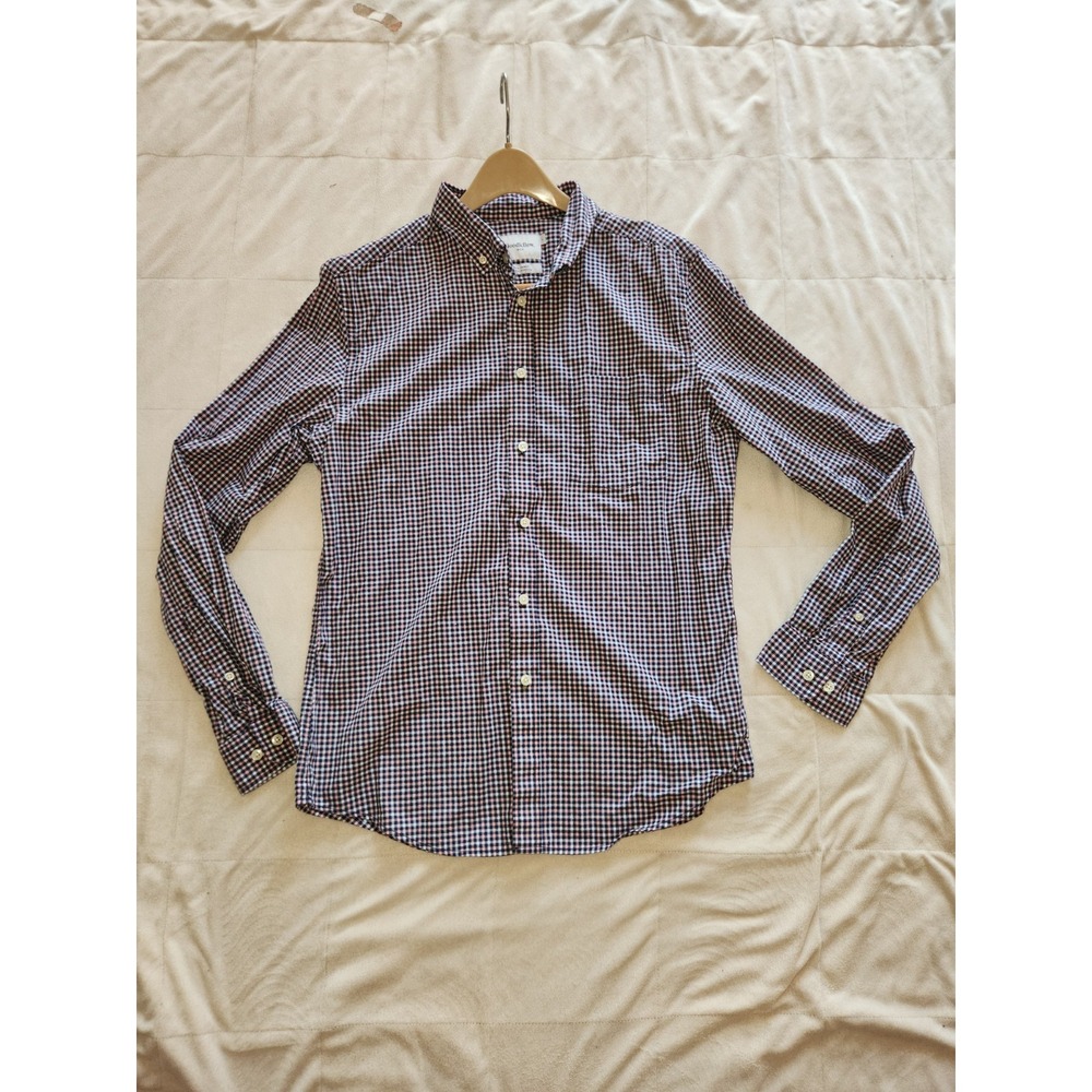 Goodfellow & Co Slim Ceñido Gingham Plaid Long Sleeve Shirt Blue Pink Men's L